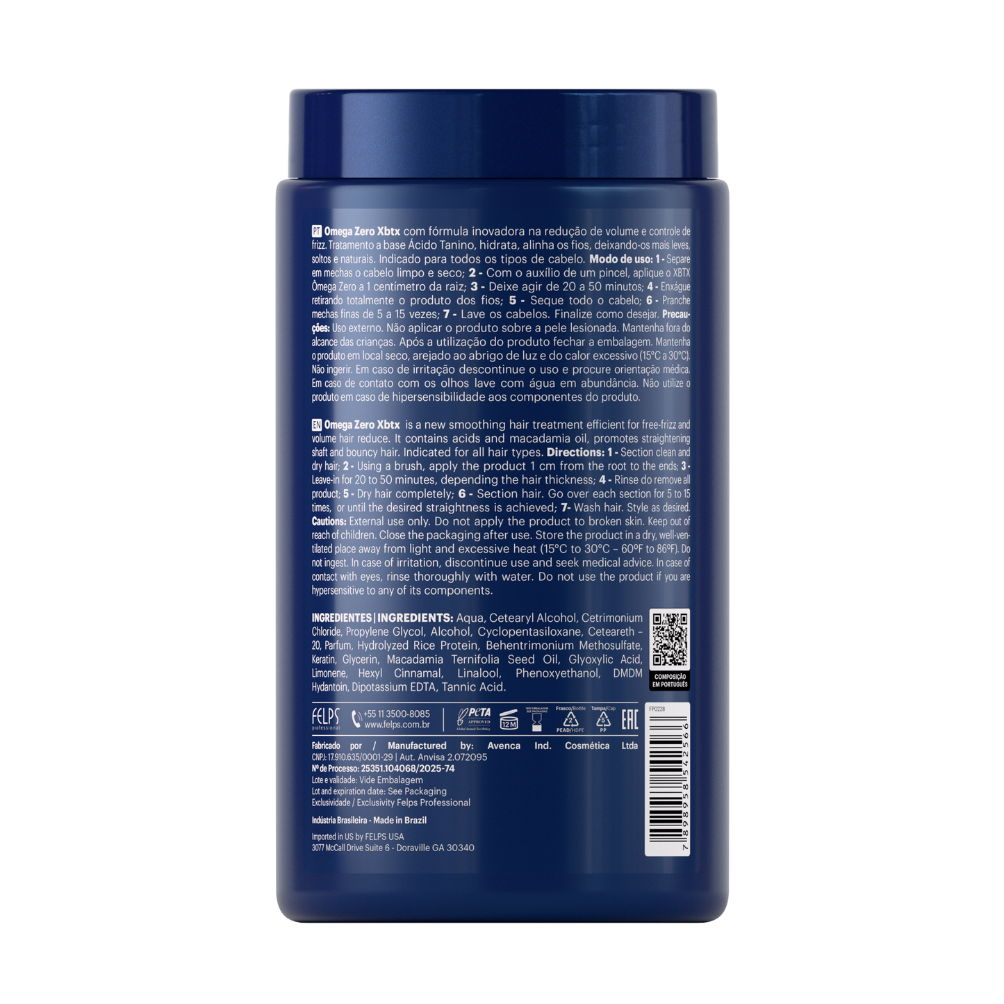 Flacone XBTX Omega Zero Organic Felps Professional 1kg - Trattamento anti-frizz con acido tannico