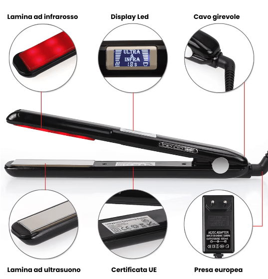 Piastra per trattamenti ricostruttivi ad ultrasuoni a infrarossi - Keratinbooms