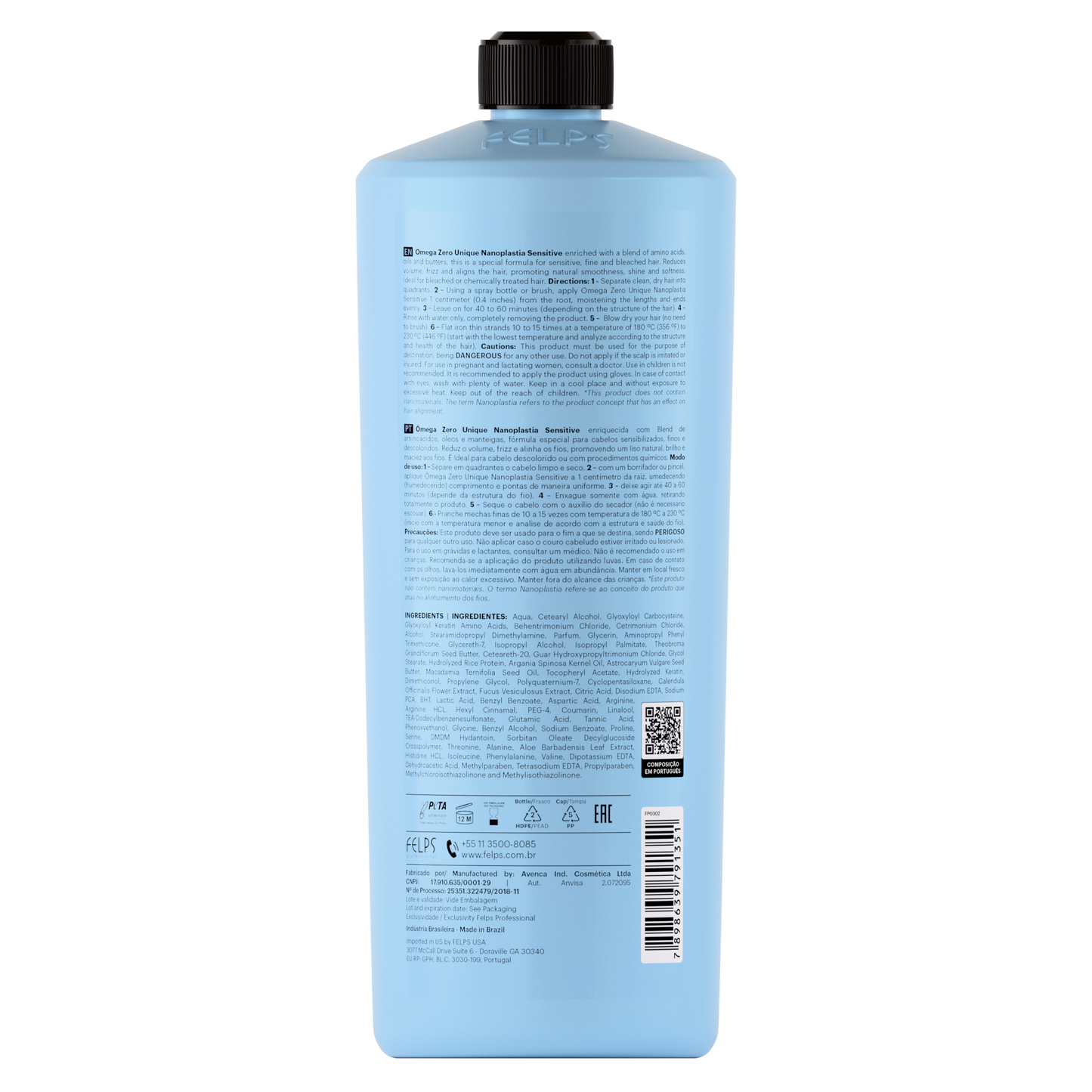 Flacone Nanoplastia Omega Zero Sensitive Felps - Trattamento lisciante senza formaldeide per capelli fragili