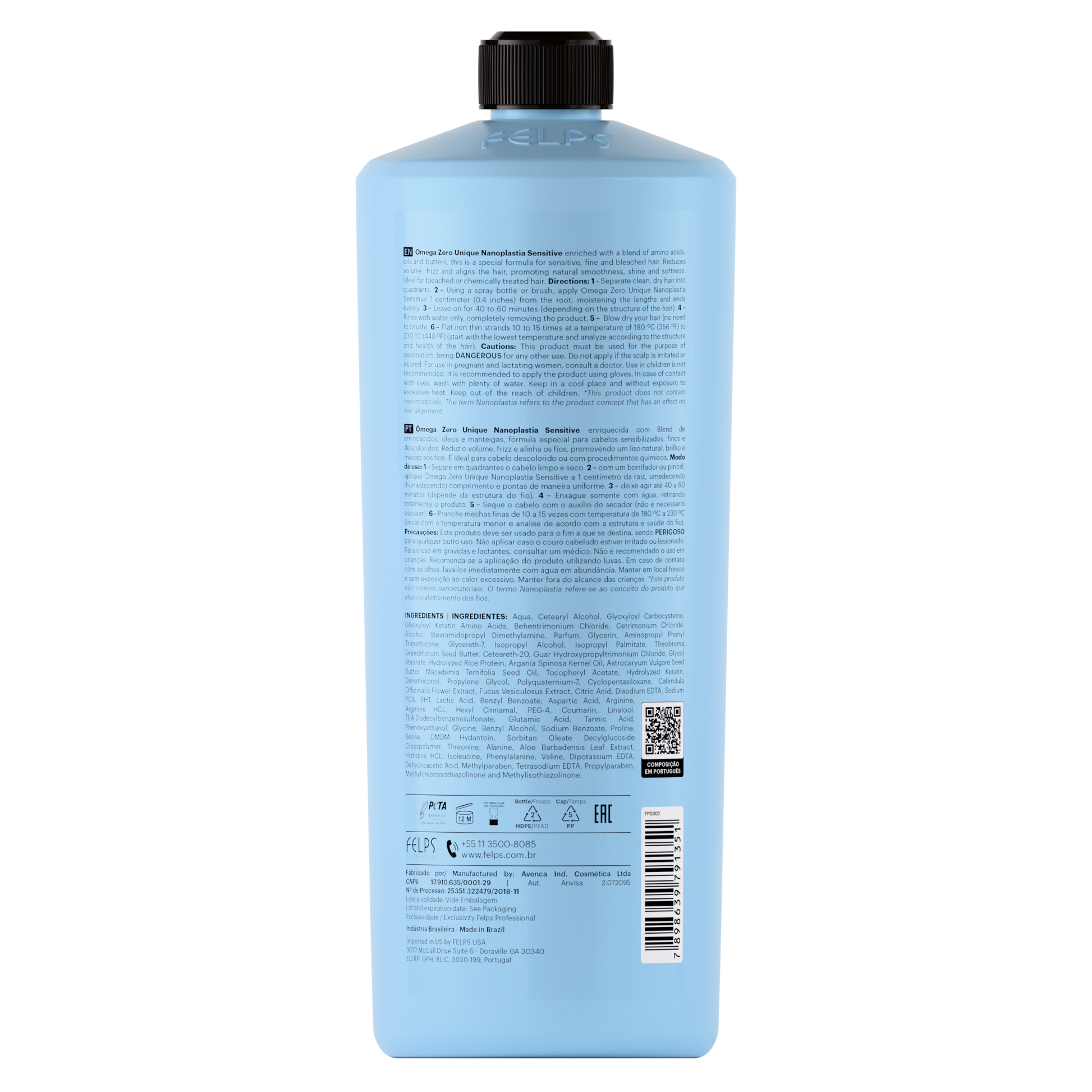 Flacone Nanoplastia Omega Zero Sensitive Felps - Trattamento lisciante senza formaldeide per capelli fragili