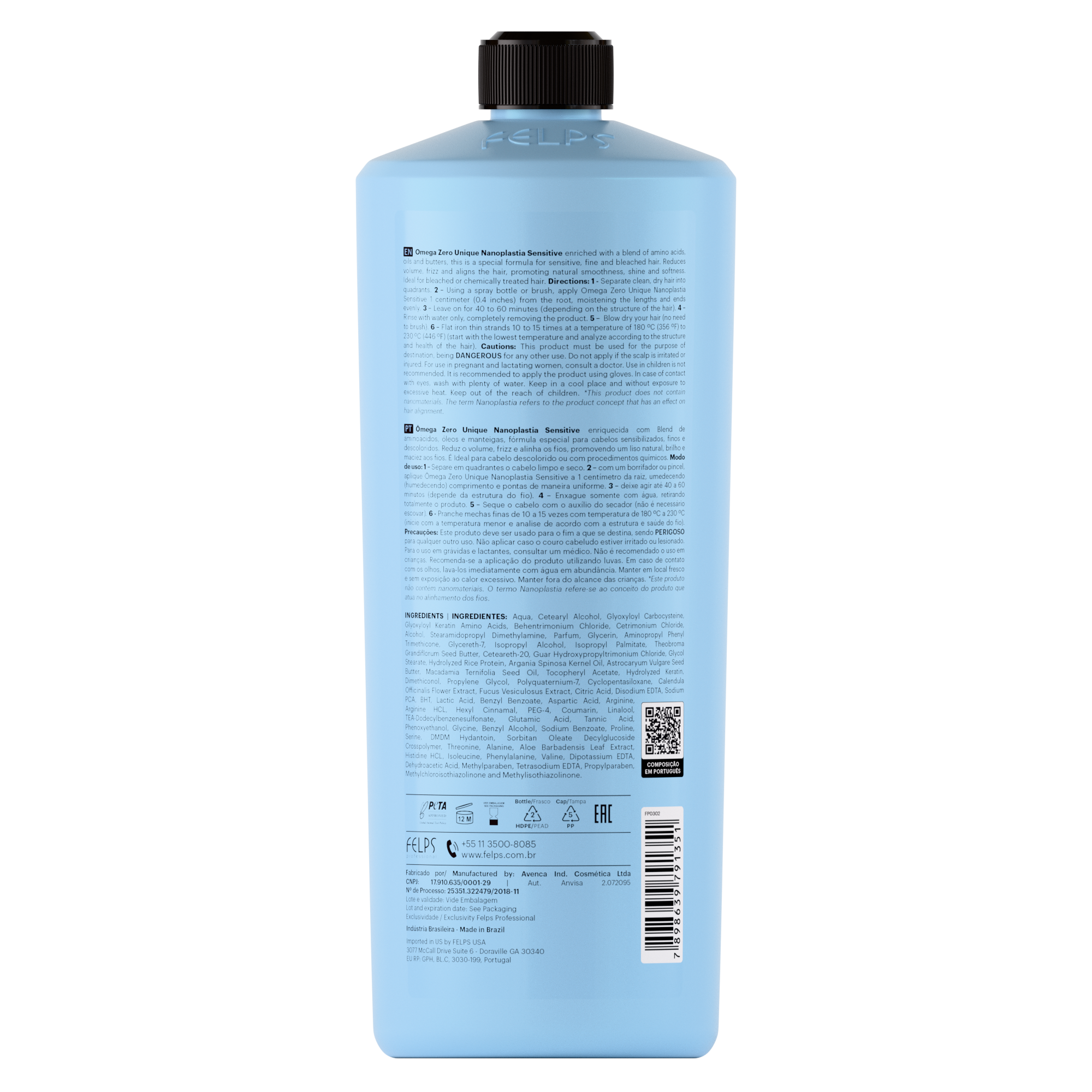 Flacone Nanoplastia Omega Zero Sensitive Felps - Trattamento lisciante senza formaldeide per capelli fragili