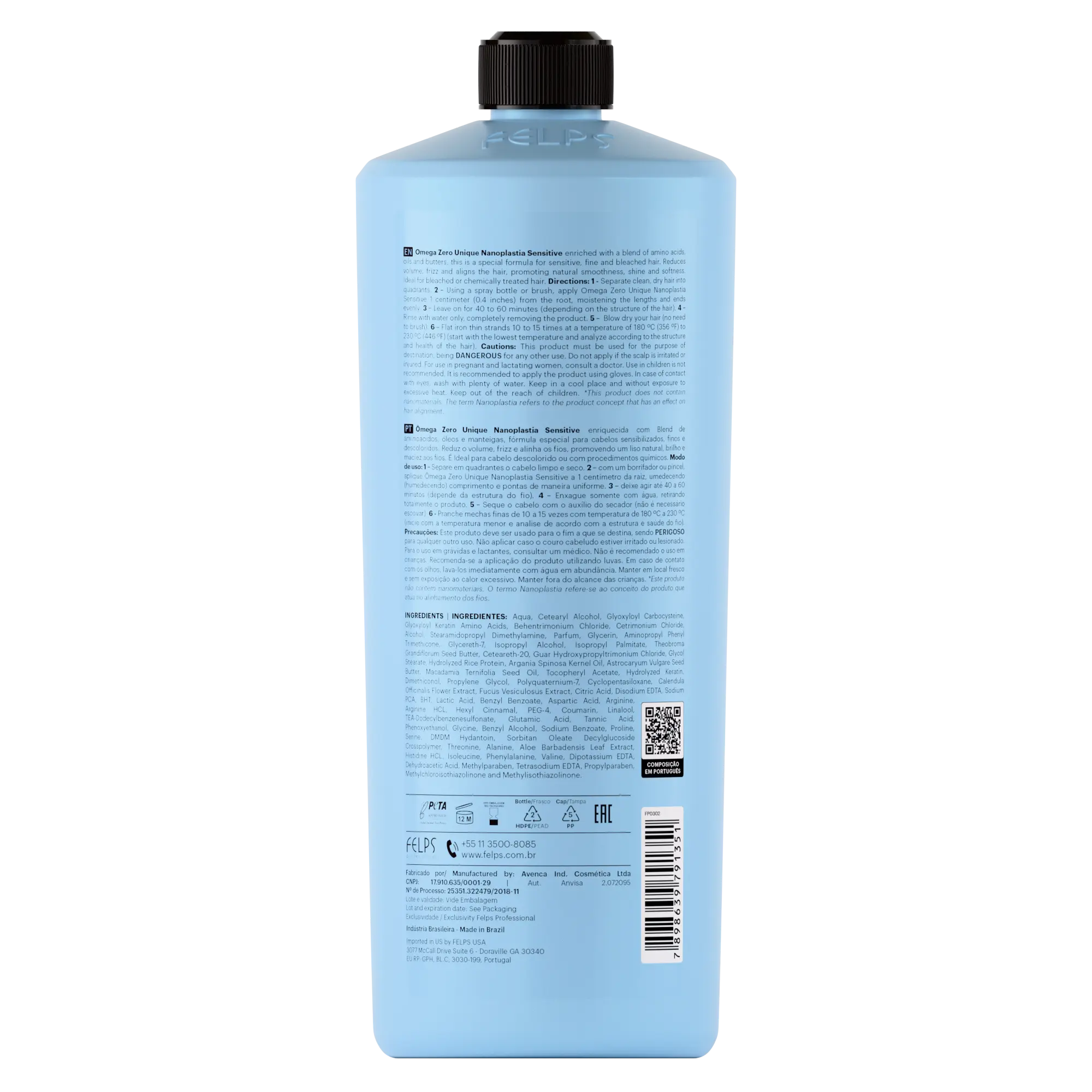 Flacone Nanoplastia Omega Zero Sensitive Felps - Trattamento lisciante senza formaldeide per capelli fragili