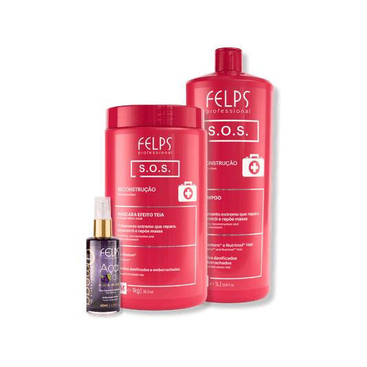 Kit Sos Maschera da 1 kg, Shampoo Sos da 1 litro e olio di acai, olio post trattamento