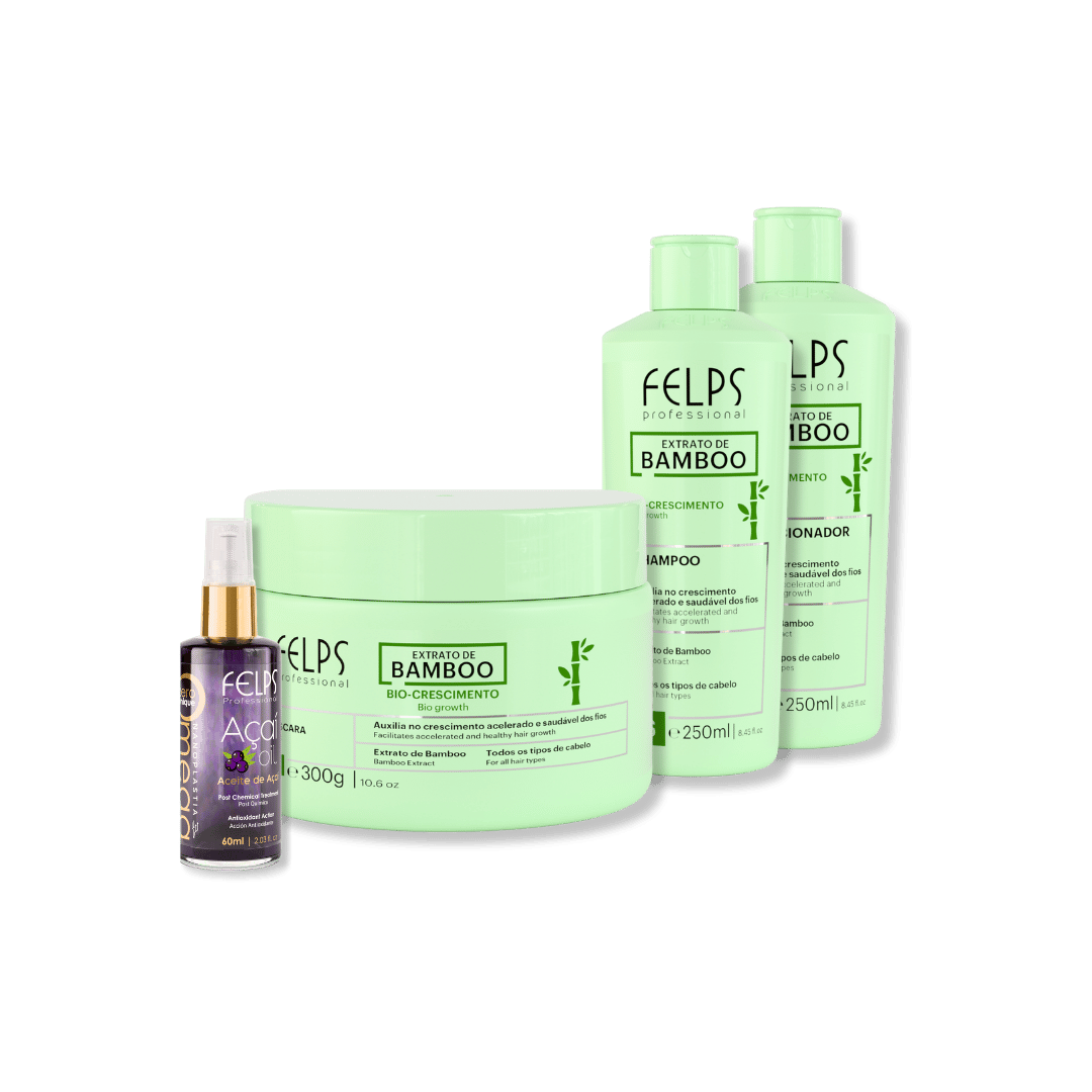 Kit 💚 - Estratto di bambu per crescita capelli Shampoo, Maschera, Olio Finish + Conditioner in omaggio