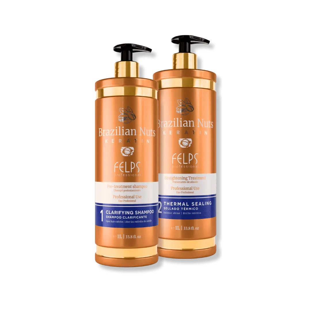Kit Felps Brazilian Nuts: Shampoo Purificante Step 1 e Cheratina Lisciante Step 2 per trattamento di lisciatura brasiliana